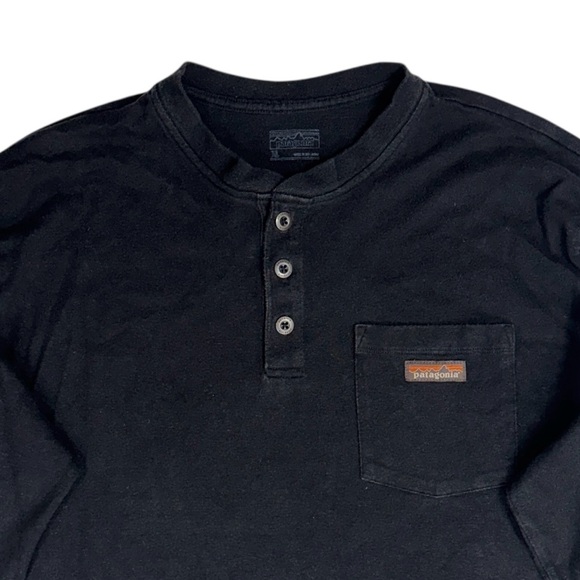 Patagonia Shirt Mens XL Black Long Sleeved Work Henley Pocket Tee Hemp Organic - Picture 3 of 12